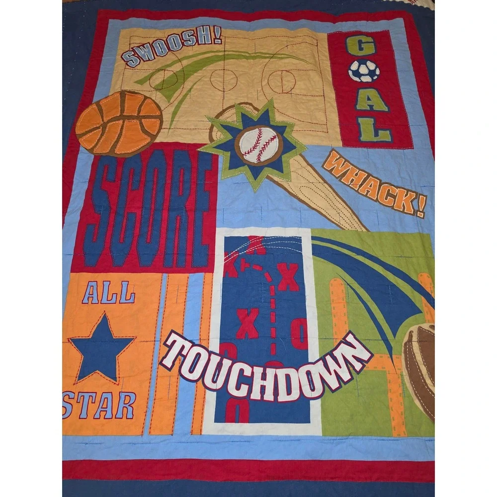 Circo Kids Sports Quilt Twin Blue Cotton Football Basketball Baseball Soccer